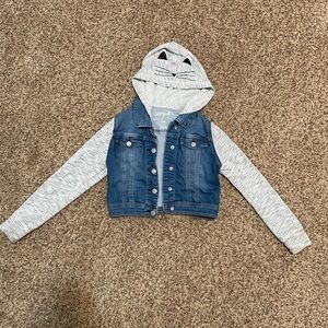 Cat & Jack Blue Denim Jacket with Gray Hood and Sleeves